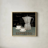 Espresso by David Carter Brown. Shown in a natural wood glass frame for a timeless modern aesthetic. Available as an archival giclee rolled canvas, fine art paper, or poster print. SKU 3262a.