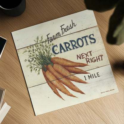 Farm Fresh Carrots by David Carter Brown. Shown as a detailed flat fine art print, highlighting archival giclee quality. Available as an archival giclee rolled canvas, fine art paper, or poster print. SKU 3185a.