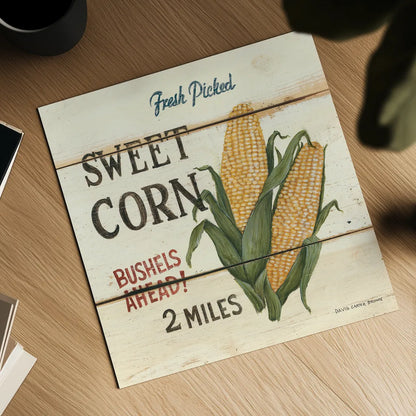 Fresh Picked Sweet Corn by David Carter Brown. Shown as a detailed flat fine art print, highlighting archival giclee quality. Available as an archival giclee rolled canvas, fine art paper, or poster print. SKU 3186a.