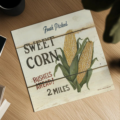 Fresh Picked Sweet Corn by David Carter Brown. Shown as a detailed flat fine art print, highlighting archival giclee quality. Available as an archival giclee rolled canvas, fine art paper, or poster print. SKU 3194a.