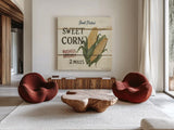 Fresh Picked Sweet Corn by David Carter Brown. Shown as extra-large giant wall art in a modern living room. Available as an archival giclee rolled canvas, fine art paper, or poster print. SKU 3194a.