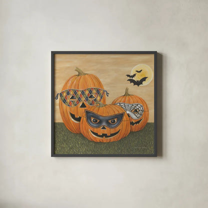 Funny Pumpkins by David Carter Brown. Shown in a sleek black glass frame for a contemporary gallery look. Available as an archival giclee rolled canvas, fine art paper, or poster print. SKU 58951a.