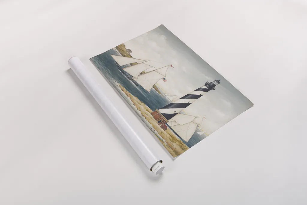 Hatteras Light by David Carter Brown. shown as a rolled paper print. Available as archival giclee rolled canvas, fine art paper, or poster print. SKU 37654i.