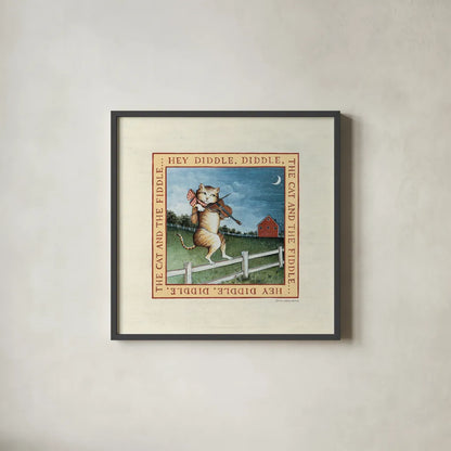 Hey Diddle Diddle by David Carter Brown. Shown in a sleek black glass frame for a contemporary gallery look. Available as an archival giclee rolled canvas, fine art paper, or poster print. SKU 3152a.