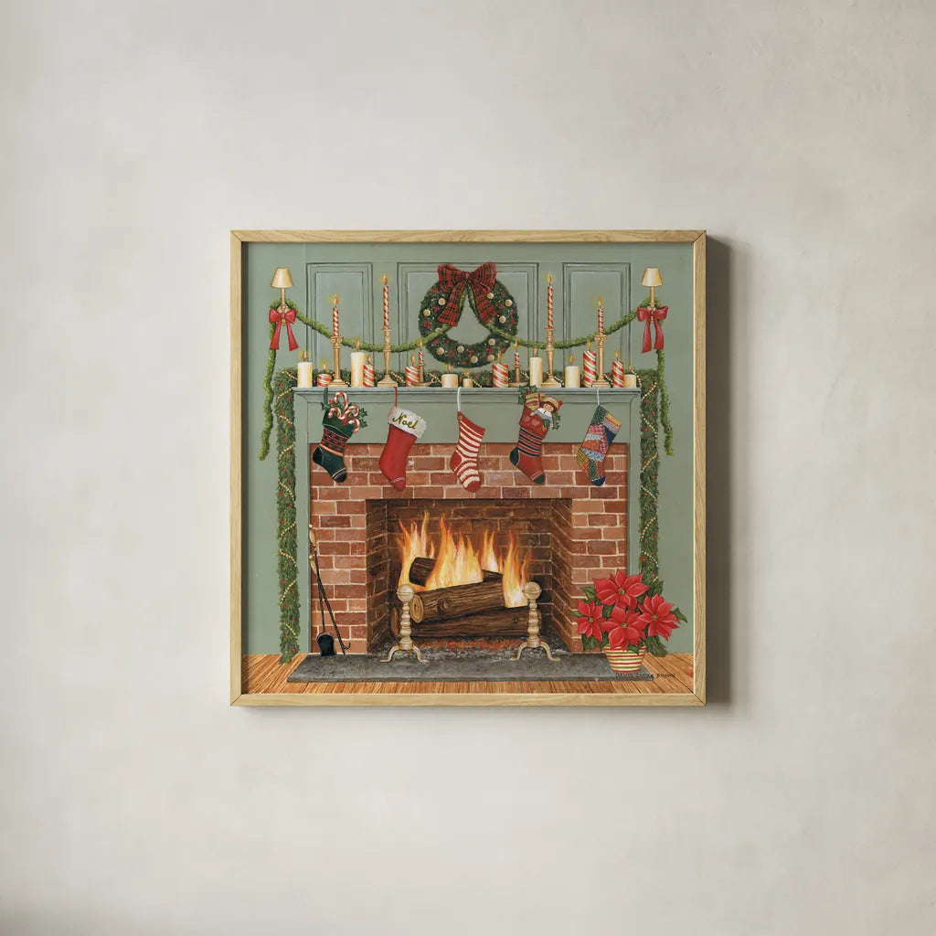 Home for the Holidays I by David Carter Brown. Shown in a natural wood glass frame for a timeless modern aesthetic. Available as an archival giclee rolled canvas, fine art paper, or poster print. SKU 8944a.