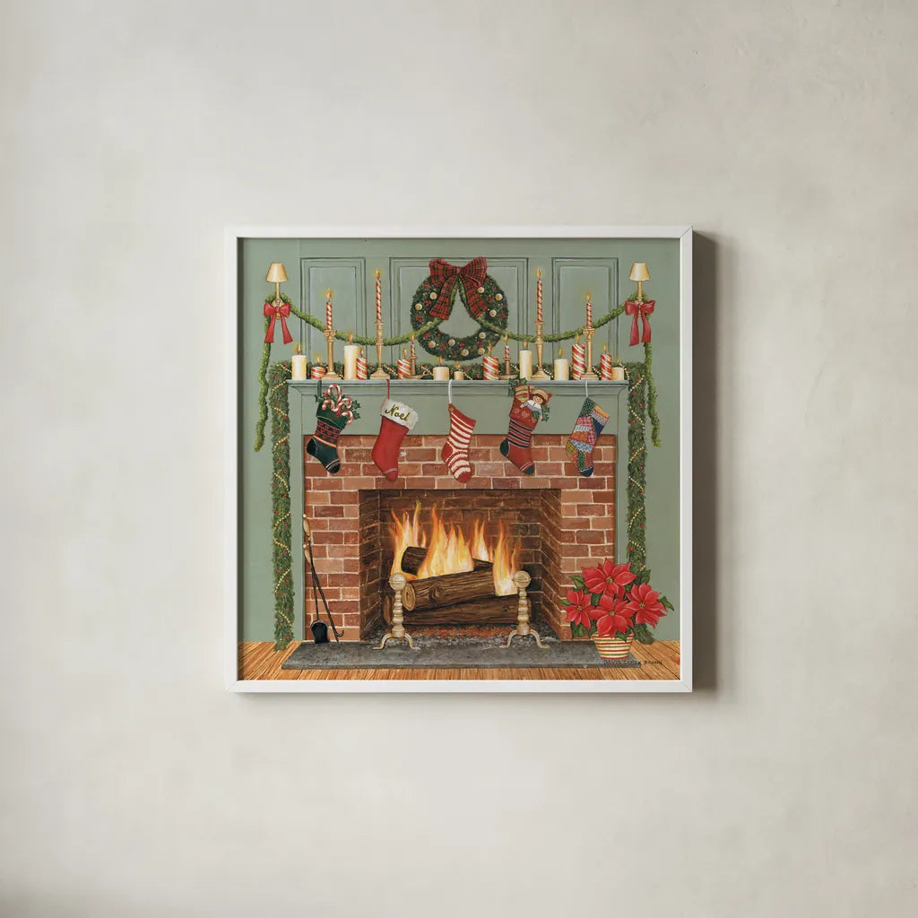 Home for the Holidays I by David Carter Brown. Shown in a crisp white glass frame for a clean and minimalist style. Available as an archival giclee rolled canvas, fine art paper, or poster print. SKU 8944a.