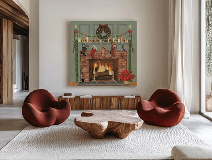 Home for the Holidays I by David Carter Brown. Shown as extra-large giant wall art in a modern living room. Available as an archival giclee rolled canvas, fine art paper, or poster print. SKU 8944a.