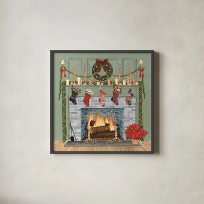 Home for the Holidays I Gray by David Carter Brown. Shown in a sleek black glass frame for a contemporary gallery look. Available as an archival giclee rolled canvas, fine art paper, or poster print. SKU 59699a.