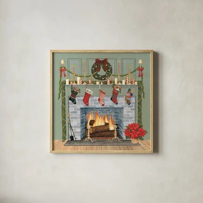 Home for the Holidays I Gray by David Carter Brown. Shown in a natural wood glass frame for a timeless modern aesthetic. Available as an archival giclee rolled canvas, fine art paper, or poster print. SKU 59699a.