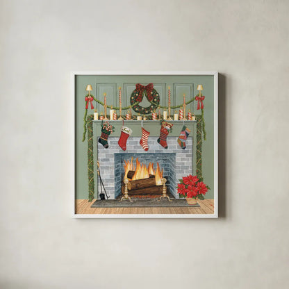 Home for the Holidays I Gray by David Carter Brown. Shown in a crisp white glass frame for a clean and minimalist style. Available as an archival giclee rolled canvas, fine art paper, or poster print. SKU 59699a.