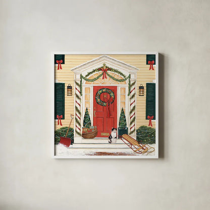 Home for the Holidays II by David Carter Brown. Shown in a crisp white glass frame for a clean and minimalist style. Available as an archival giclee rolled canvas, fine art paper, or poster print. SKU 8945a.