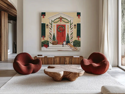 Home for the Holidays II by David Carter Brown. Shown as extra-large giant wall art in a modern living room. Available as an archival giclee rolled canvas, fine art paper, or poster print. SKU 8945a.