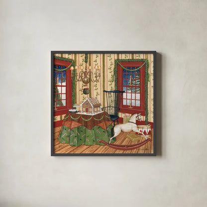 Home for the Holidays III by David Carter Brown. Shown in a sleek black glass frame for a contemporary gallery look. Available as an archival giclee rolled canvas, fine art paper, or poster print. SKU 37527a.