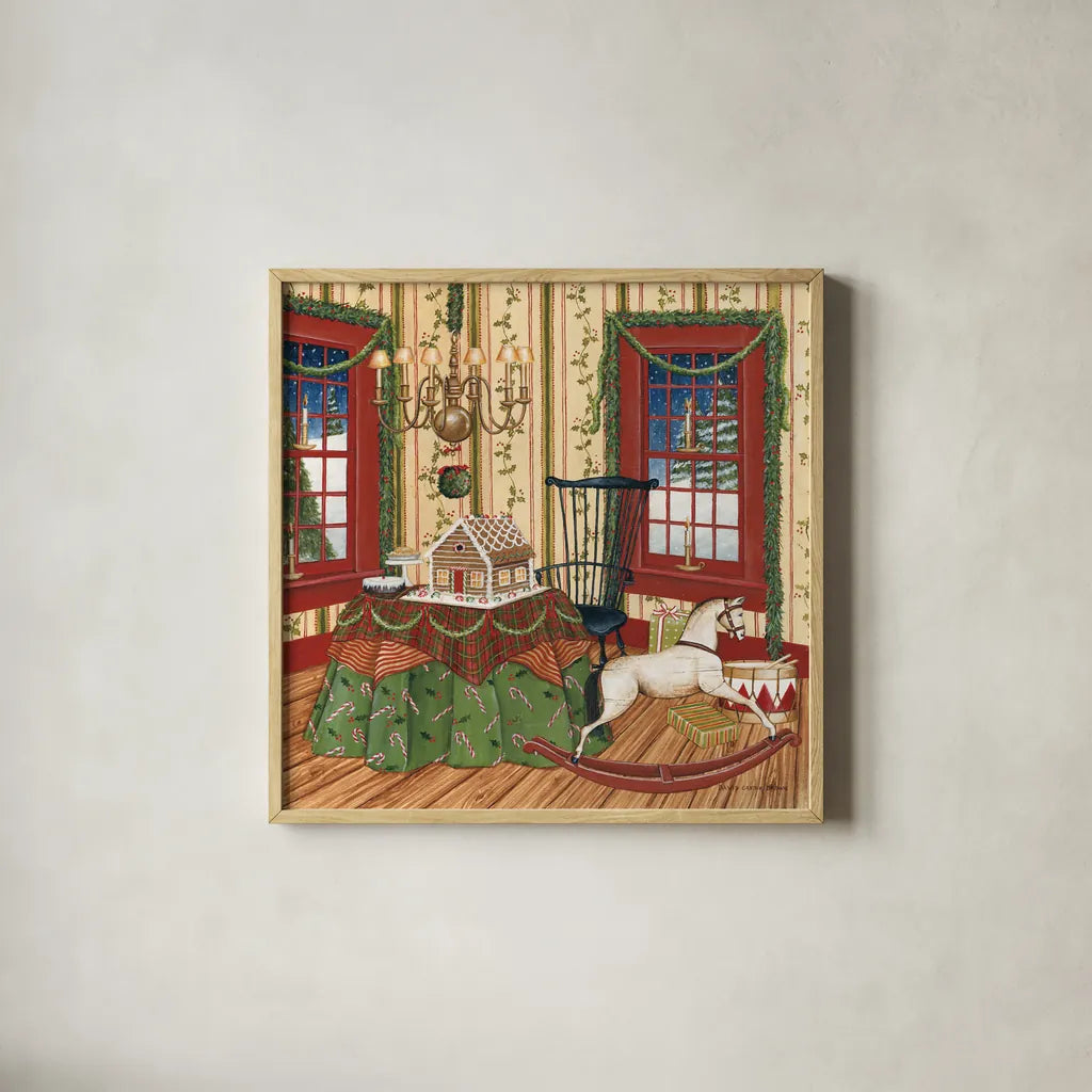 Home for the Holidays III by David Carter Brown. Shown in a natural wood glass frame for a timeless modern aesthetic. Available as an archival giclee rolled canvas, fine art paper, or poster print. SKU 37527a.