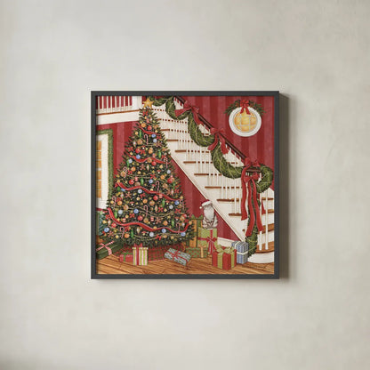 Home for the Holidays IV by David Carter Brown. Shown in a sleek black glass frame for a contemporary gallery look. Available as an archival giclee rolled canvas, fine art paper, or poster print. SKU 37523a.