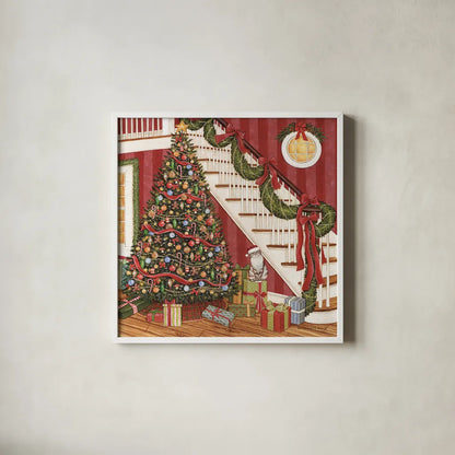 Home for the Holidays IV by David Carter Brown. Shown in a crisp white glass frame for a clean and minimalist style. Available as an archival giclee rolled canvas, fine art paper, or poster print. SKU 37523a.