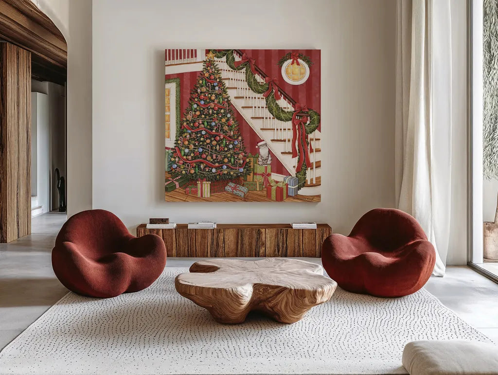 Home for the Holidays IV by David Carter Brown. Shown as extra-large giant wall art in a modern living room. Available as an archival giclee rolled canvas, fine art paper, or poster print. SKU 37523a.