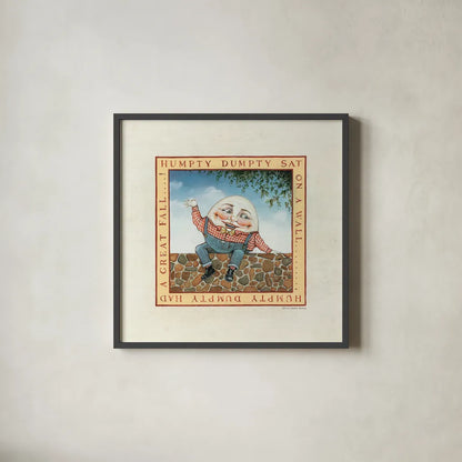 Humpty Dumpty by David Carter Brown. Shown in a sleek black glass frame for a contemporary gallery look. Available as an archival giclee rolled canvas, fine art paper, or poster print. SKU 3154a.