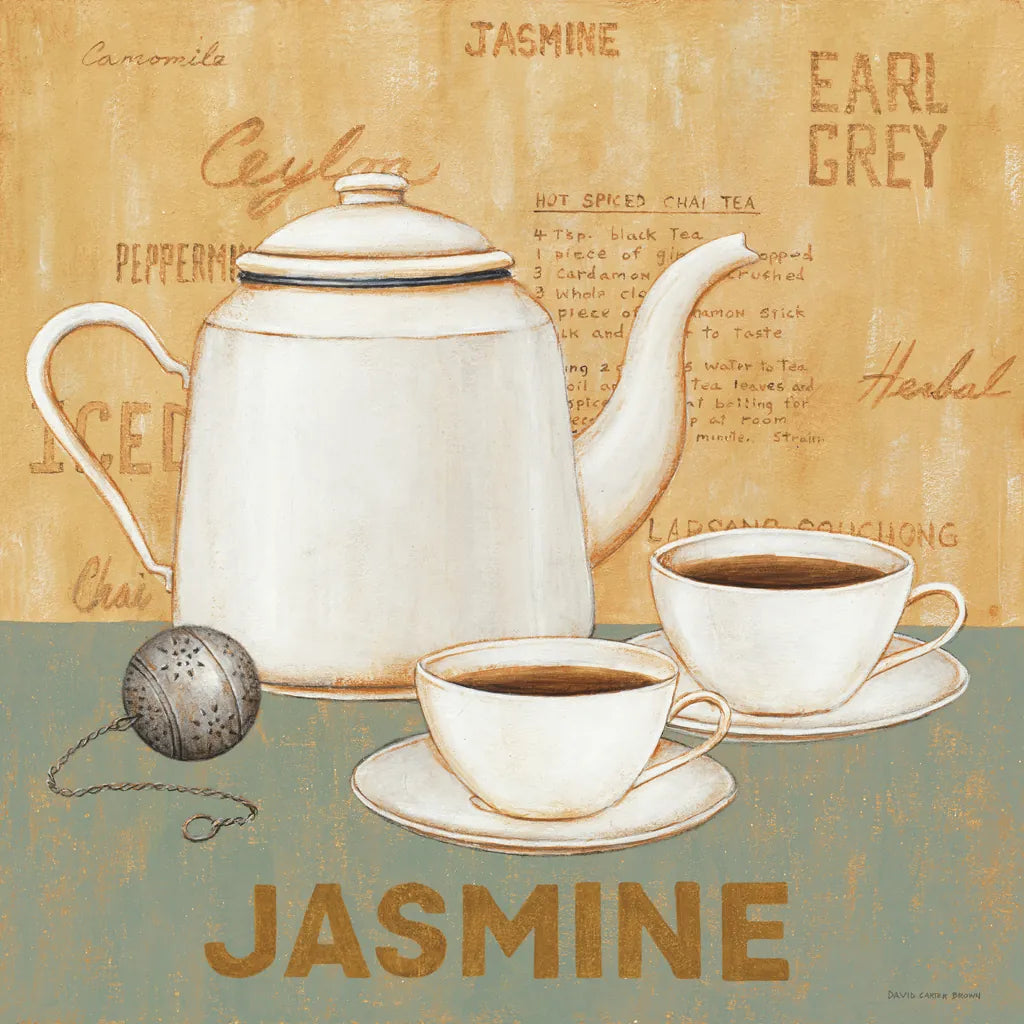 Jasmine Tea Teal by David Carter Brown. SKU 37681a. Archival Giclee Fine art print for wall decor.