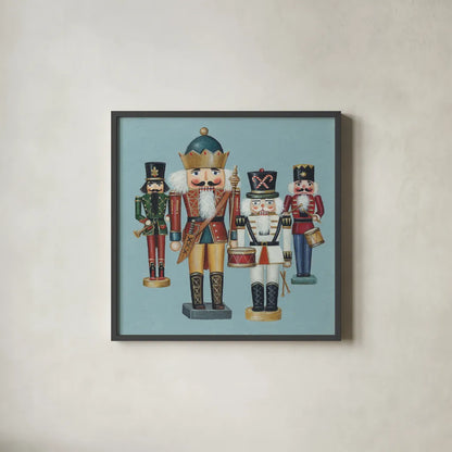 King Nutcrackers by David Carter Brown. Shown in a sleek black glass frame for a contemporary gallery look. Available as an archival giclee rolled canvas, fine art paper, or poster print. SKU 27112a.