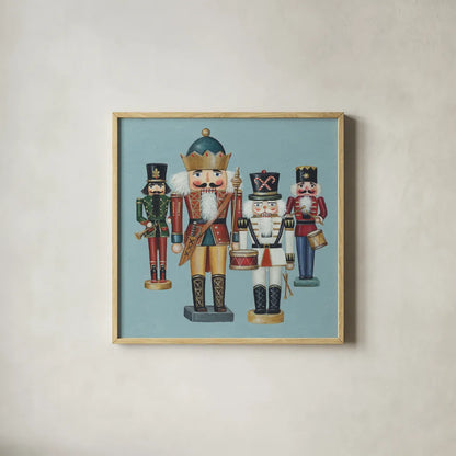 King Nutcrackers by David Carter Brown. Shown in a natural wood glass frame for a timeless modern aesthetic. Available as an archival giclee rolled canvas, fine art paper, or poster print. SKU 27112a.