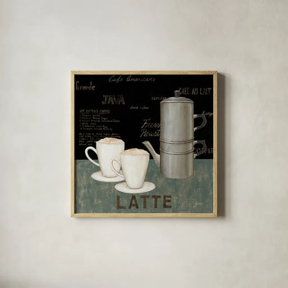 Latte by David Carter Brown. Shown in a natural wood glass frame for a timeless modern aesthetic. Available as an archival giclee rolled canvas, fine art paper, or poster print. SKU 3263a.