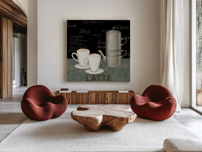 Latte by David Carter Brown. Shown as extra-large giant wall art in a modern living room. Available as an archival giclee rolled canvas, fine art paper, or poster print. SKU 3263a.