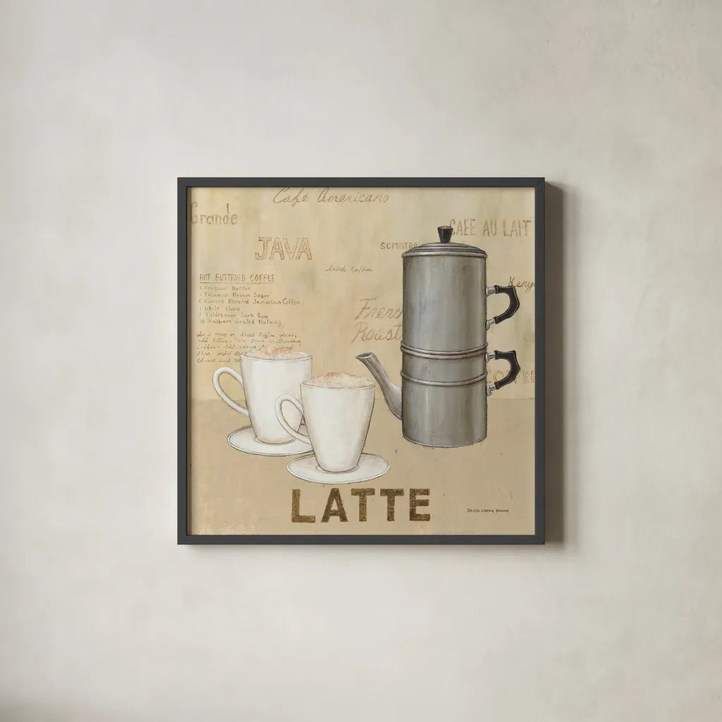 Latte Cream by David Carter Brown. Shown in a sleek black glass frame for a contemporary gallery look. Available as an archival giclee rolled canvas, fine art paper, or poster print. SKU 37692a.