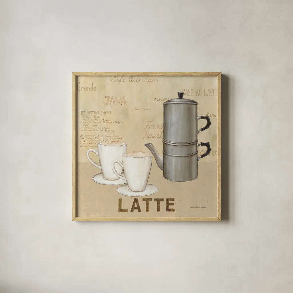 Latte Cream by David Carter Brown. Shown in a natural wood glass frame for a timeless modern aesthetic. Available as an archival giclee rolled canvas, fine art paper, or poster print. SKU 37692a.
