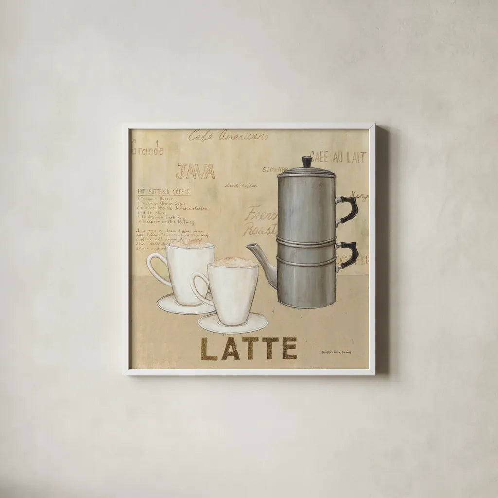 Latte Cream by David Carter Brown. Shown in a crisp white glass frame for a clean and minimalist style. Available as an archival giclee rolled canvas, fine art paper, or poster print. SKU 37692a.