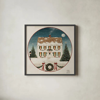 Merry Lil House by David Carter Brown. Shown in a sleek black glass frame for a contemporary gallery look. Available as an archival giclee rolled canvas, fine art paper, or poster print. SKU 27041a.