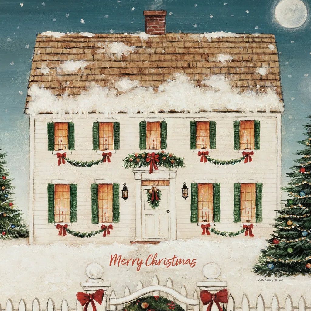 Merry Lil House Sq Merry Christmas by David Carter Brown. SKU 37370a. Archival Giclee Fine art print for wall decor.