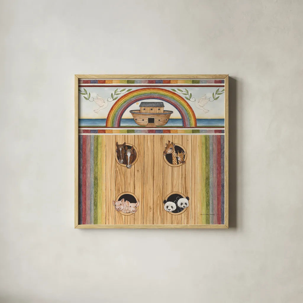 Noahs Ark II by David Carter Brown. Shown in a natural wood glass frame for a timeless modern aesthetic. Available as an archival giclee rolled canvas, fine art paper, or poster print. SKU 98777a.