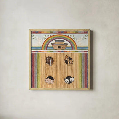 Noahs Ark II by David Carter Brown. Shown in a natural wood glass frame for a timeless modern aesthetic. Available as an archival giclee rolled canvas, fine art paper, or poster print. SKU 98777a.
