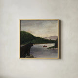 North Woods Bear II by David Carter Brown. Shown in a natural wood glass frame for a timeless modern aesthetic. Available as an archival giclee rolled canvas, fine art paper, or poster print. SKU 26765a.