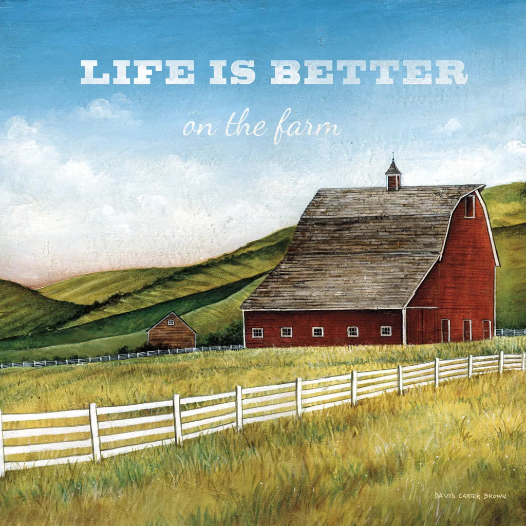 Old Red Barn with Words by David Carter Brown. SKU 27738a. Archival Giclee Fine art print for wall decor.