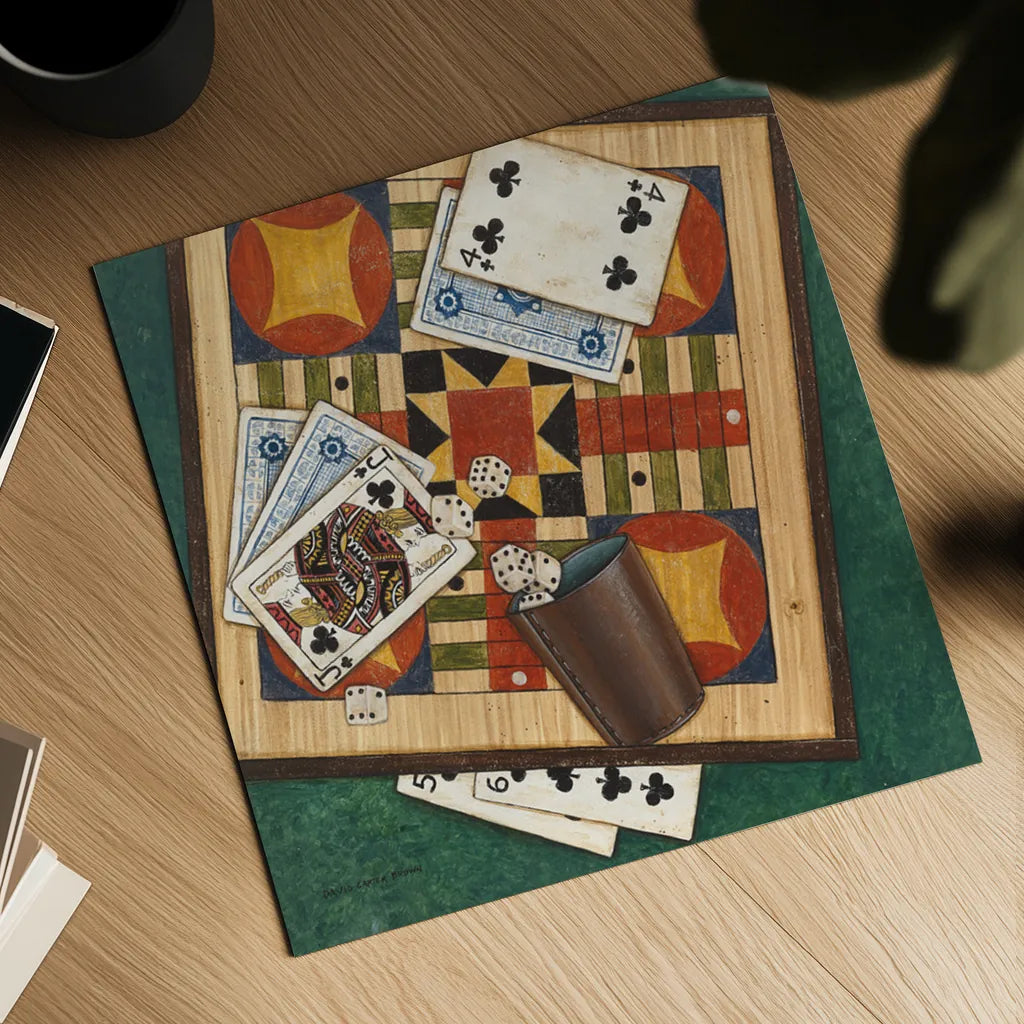 Parcheesi by David Carter Brown. Shown as a detailed flat fine art print, highlighting archival giclee quality. Available as an archival giclee rolled canvas, fine art paper, or poster print. SKU 1259a.