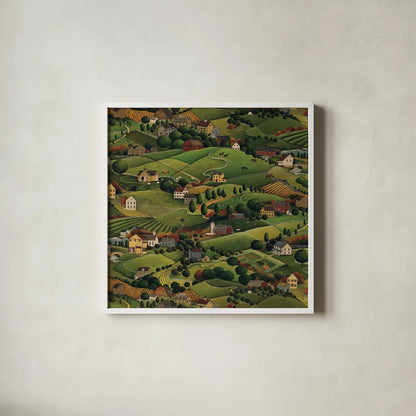 Pleasant Valley by David Carter Brown. Shown in a crisp white glass frame for a clean and minimalist style. Available as an archival giclee rolled canvas, fine art paper, or poster print. SKU 27115a.