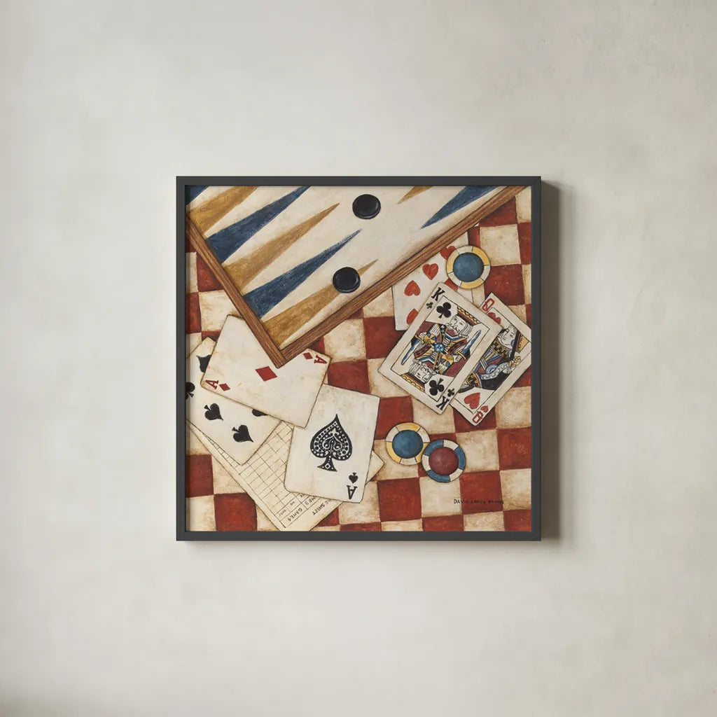 Poker by David Carter Brown. Shown in a sleek black glass frame for a contemporary gallery look. Available as an archival giclee rolled canvas, fine art paper, or poster print. SKU 1260a.