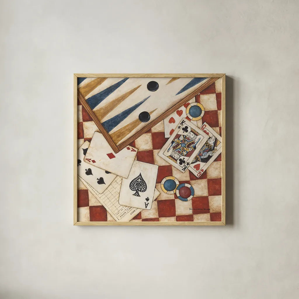 Poker by David Carter Brown. Shown in a natural wood glass frame for a timeless modern aesthetic. Available as an archival giclee rolled canvas, fine art paper, or poster print. SKU 1260a.