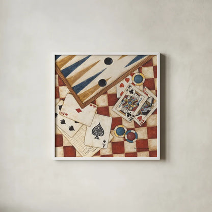 Poker by David Carter Brown. Shown in a crisp white glass frame for a clean and minimalist style. Available as an archival giclee rolled canvas, fine art paper, or poster print. SKU 1260a.