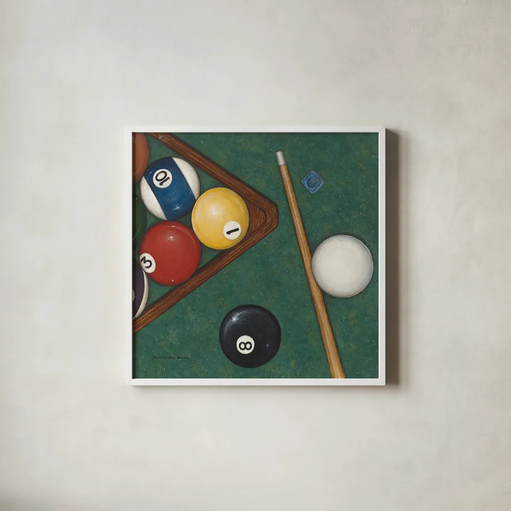 Pool by David Carter Brown. Shown in a crisp white glass frame for a clean and minimalist style. Available as an archival giclee rolled canvas, fine art paper, or poster print. SKU 1261a.