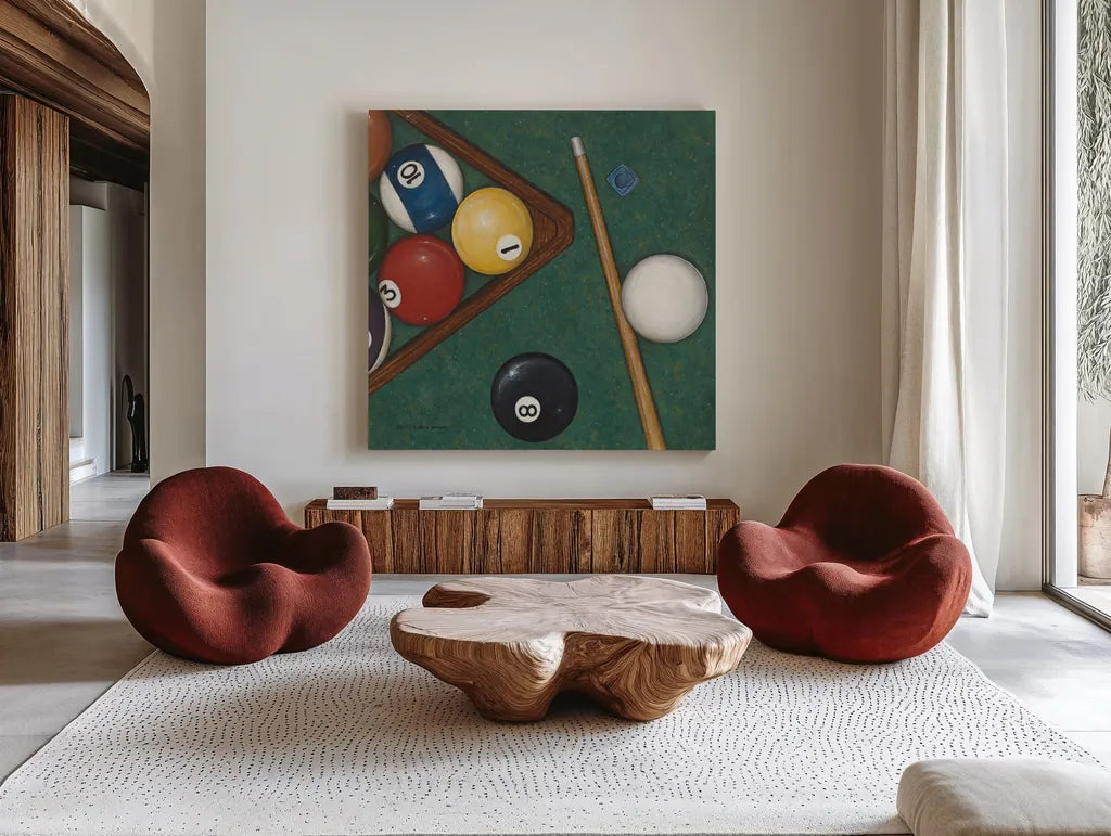 Pool by David Carter Brown. Shown as extra-large giant wall art in a modern living room. Available as an archival giclee rolled canvas, fine art paper, or poster print. SKU 1261a.