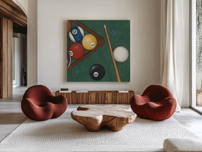Pool by David Carter Brown. Shown as extra-large giant wall art in a modern living room. Available as an archival giclee rolled canvas, fine art paper, or poster print. SKU 1261a.