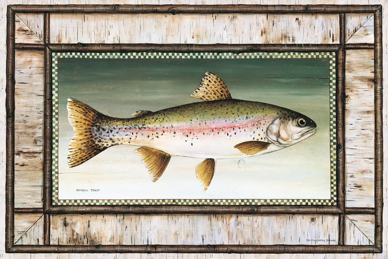 Rainbow Trout Birch Border by David Carter Brown. SKU 3161i. Archival Giclee Fine art print for wall decor.