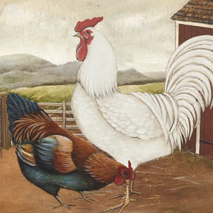 Rooster Pair III by David Carter Brown. SKU 37679a. Archival Giclee Fine art print for wall decor.