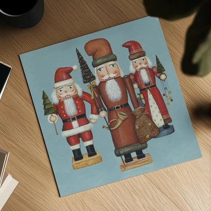 Santa Nutcrackers by David Carter Brown. Shown as a detailed flat fine art print, highlighting archival giclee quality. Available as an archival giclee rolled canvas, fine art paper, or poster print. SKU 27109a.