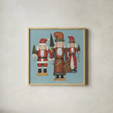 Santa Nutcrackers by David Carter Brown. Shown in a natural wood glass frame for a timeless modern aesthetic. Available as an archival giclee rolled canvas, fine art paper, or poster print. SKU 27109a.