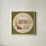 Santas Sleigh by David Carter Brown. Shown in a natural wood glass frame for a timeless modern aesthetic. Available as an archival giclee rolled canvas, fine art paper, or poster print. SKU 26450a.