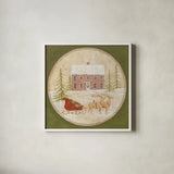 Santas Sleigh by David Carter Brown. Shown in a crisp white glass frame for a clean and minimalist style. Available as an archival giclee rolled canvas, fine art paper, or poster print. SKU 26450a.
